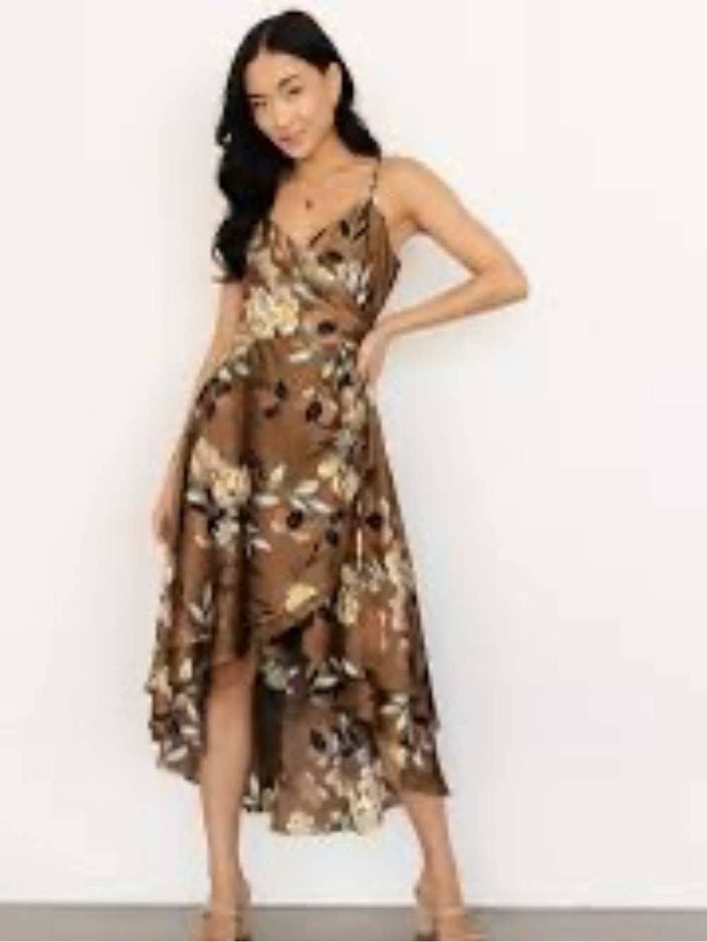 Baltic Born Steffi Tulip Wrap Dress Neutral  Floral High-Low Slip Dress Large